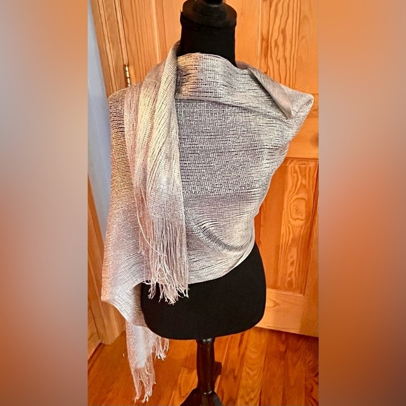 Metallic Silver Scarf Glam Holiday Going Out Gift Fringe Classy Dazzling Chic - Picture 9 of 17